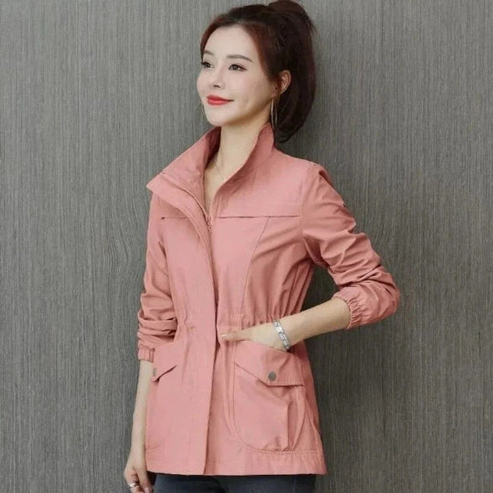 Women's Adjustable-Waist Zip-Up Trench Coat Lightweight Outerwear