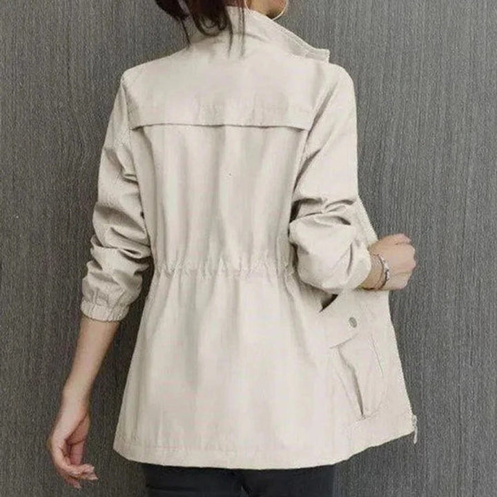 Women's Adjustable-Waist Zip-Up Trench Coat Lightweight Outerwear