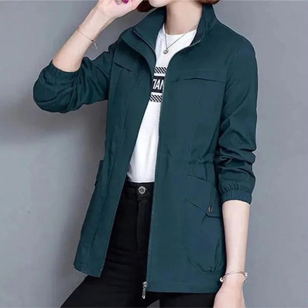 Women's Adjustable-Waist Zip-Up Trench Coat Lightweight Outerwear