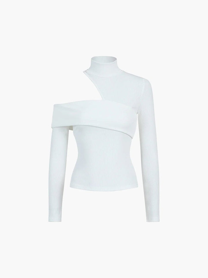Women's Asymmetric Roll Neck Knitted Jumper Cut-Out Detail