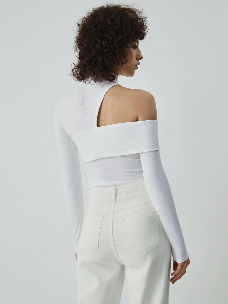 Women's Asymmetric Roll Neck Knitted Jumper Cut-Out Detail