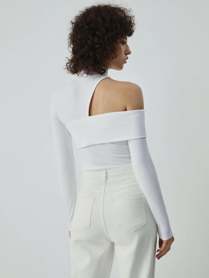 Women's Asymmetric Roll Neck Knitted Jumper Cut-Out Detail