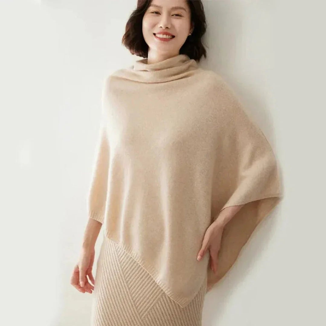 Women's Asymmetric Roll Neck Knitted Jumper Poncho Cape