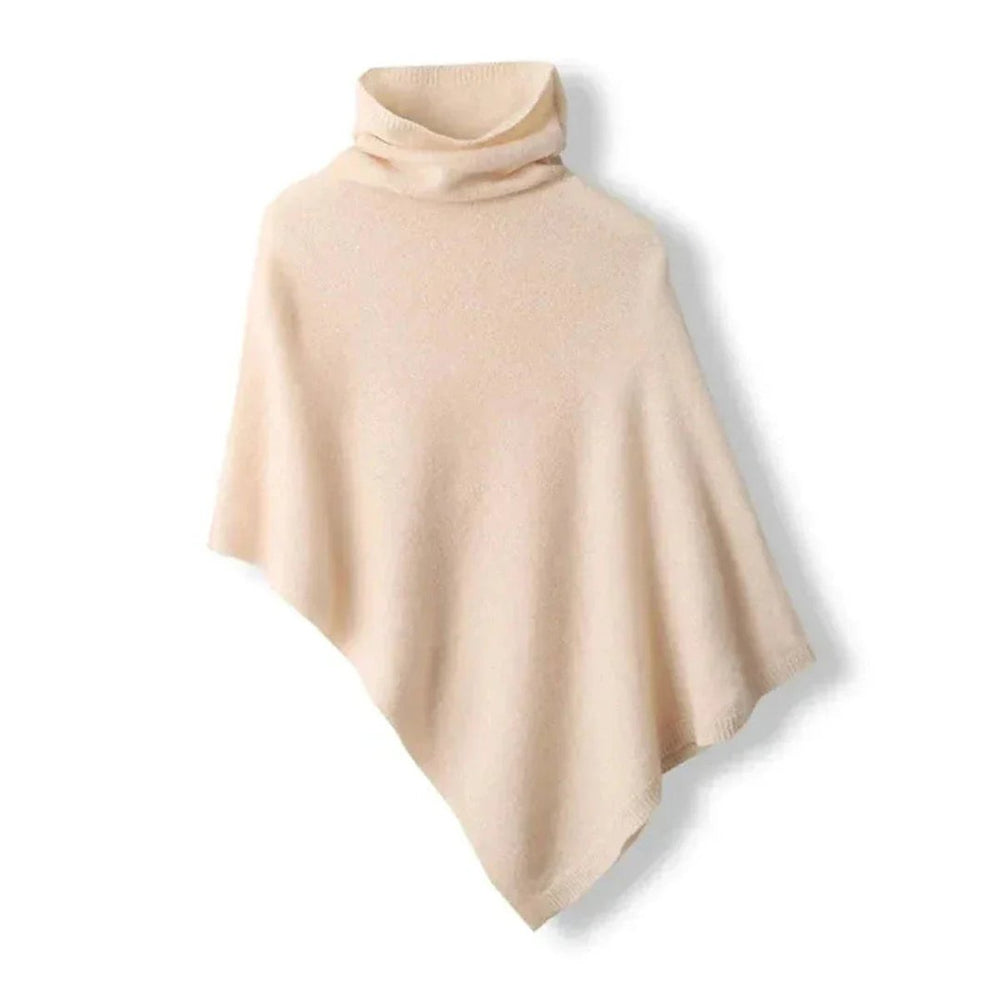Women's Asymmetric Roll Neck Knitted Jumper Poncho Cape