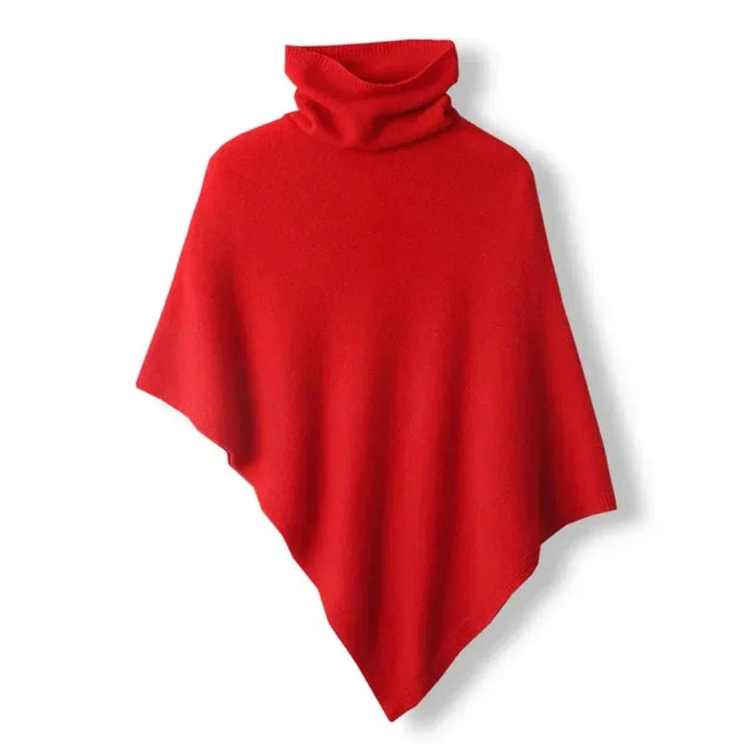 Women's Asymmetric Roll Neck Knitted Jumper Poncho Cape