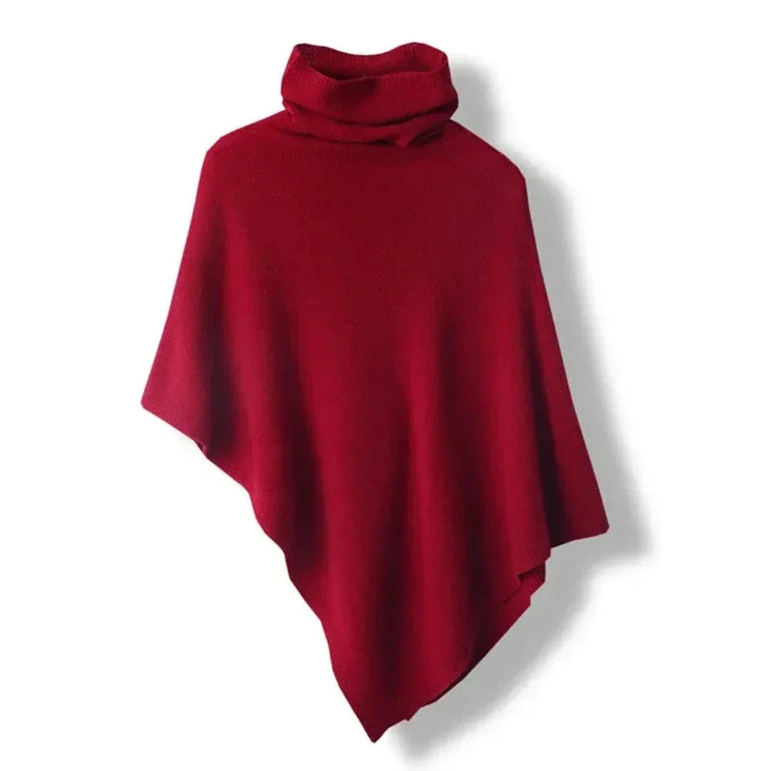 Women's Asymmetric Roll Neck Knitted Jumper Poncho Cape