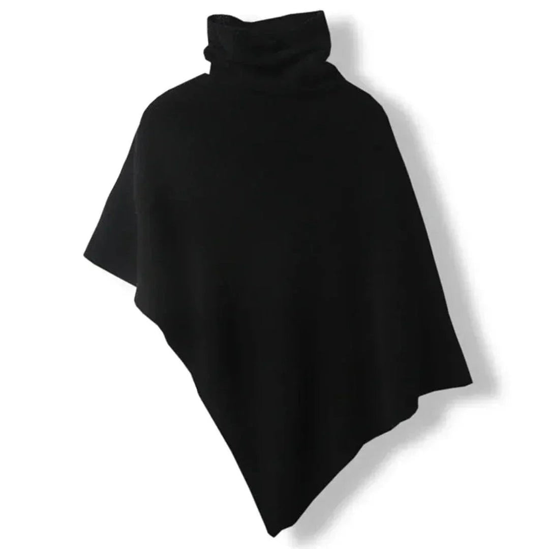 Women's Asymmetric Roll Neck Knitted Jumper Poncho Cape