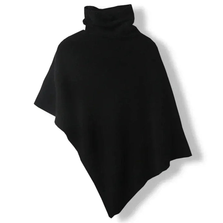 Women's Asymmetric Roll Neck Knitted Jumper Poncho Cape