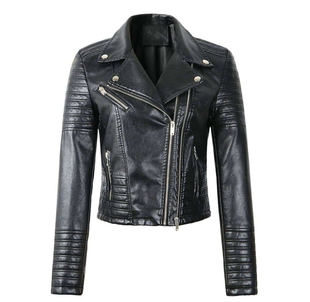 Women's Asymmetric-Zip Faux Leather Biker Coat Jacket