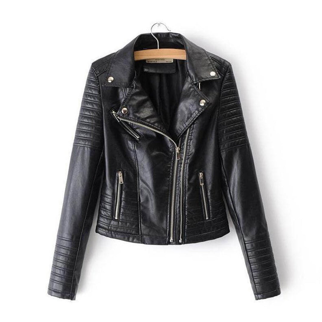 Women's Asymmetric-Zip Faux Leather Biker Coat Jacket