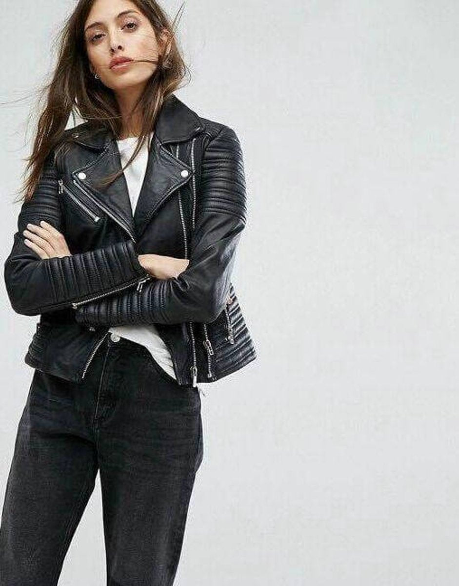Women's Asymmetric-Zip Faux Leather Biker Coat Jacket