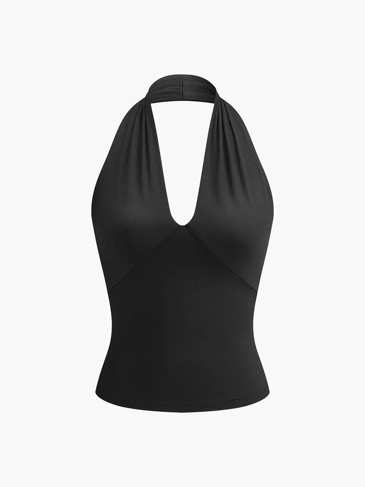 Women's Backless Halter V-Neck Crossover Sleeveless Knit Top