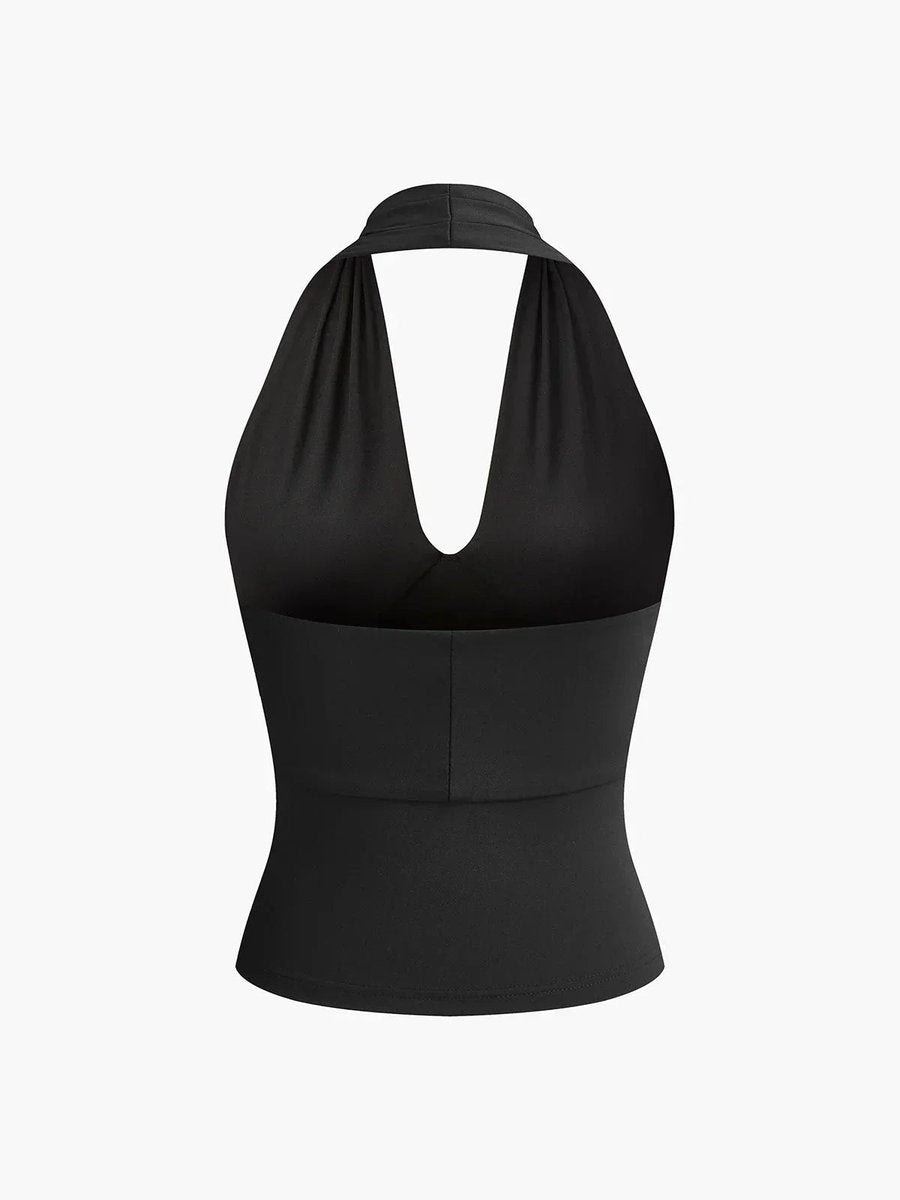 Women's Backless Halter V-Neck Crossover Sleeveless Knit Top