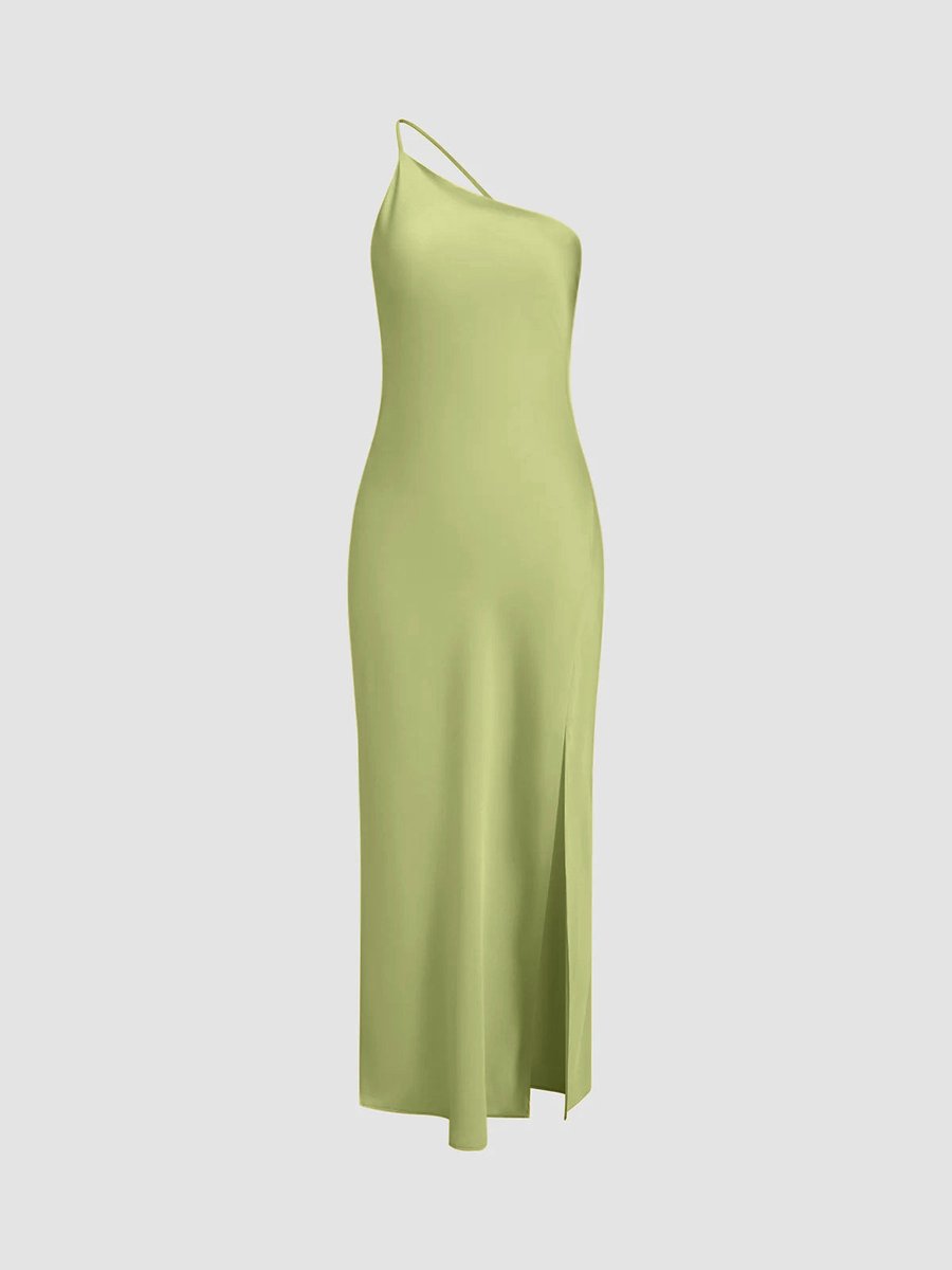 Women's Backless Satin Slip Midi Party Dress Open Back Slit