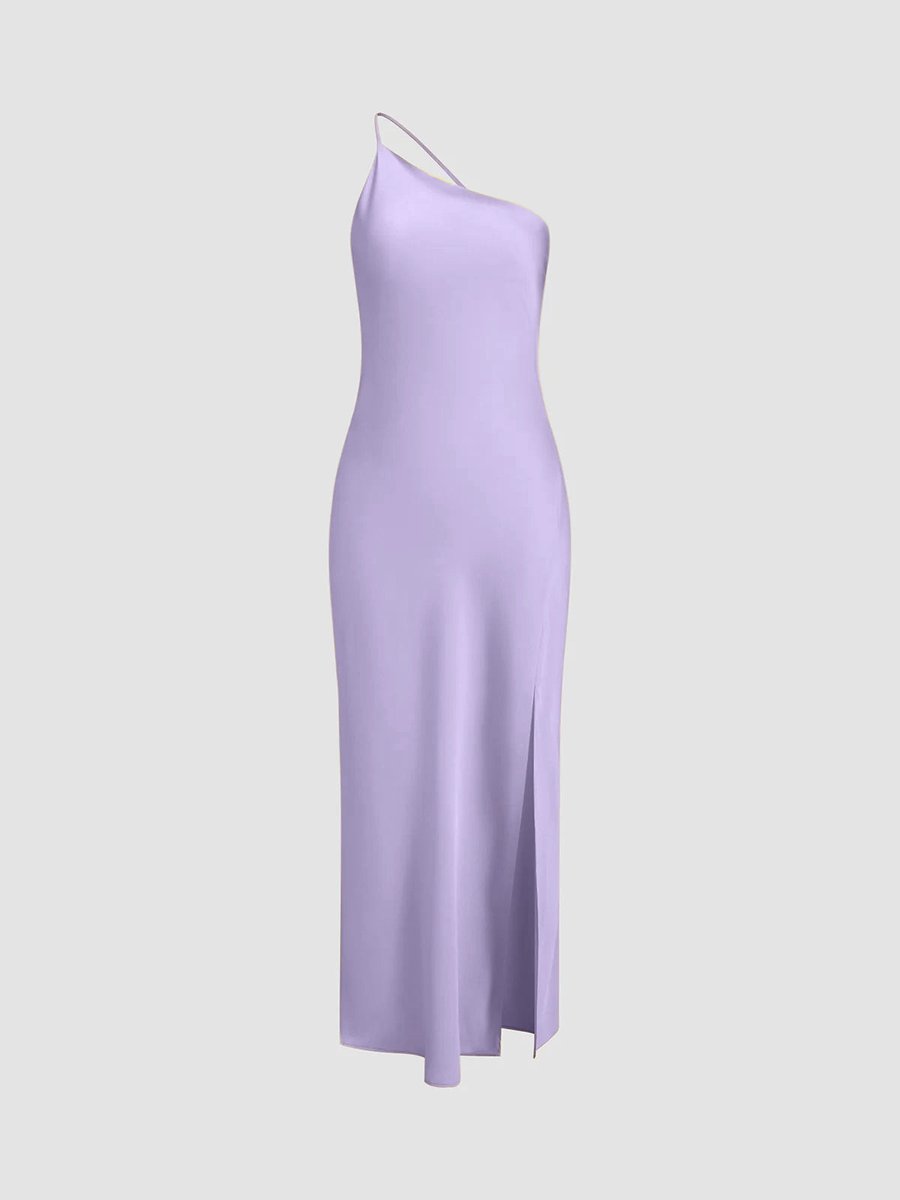 Women's Backless Satin Slip Midi Party Dress Open Back Slit