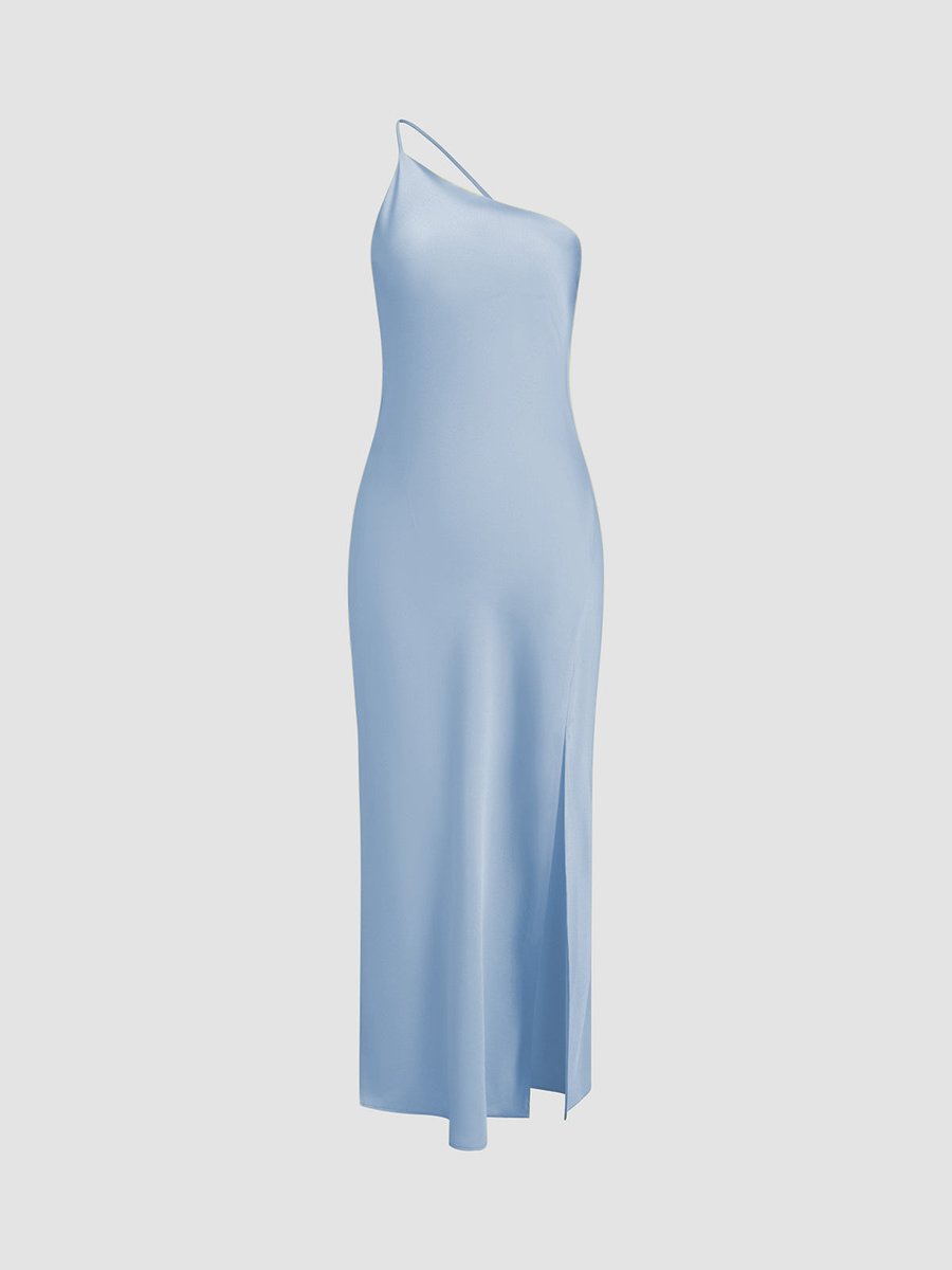 Women's Backless Satin Slip Midi Party Dress Open Back Slit