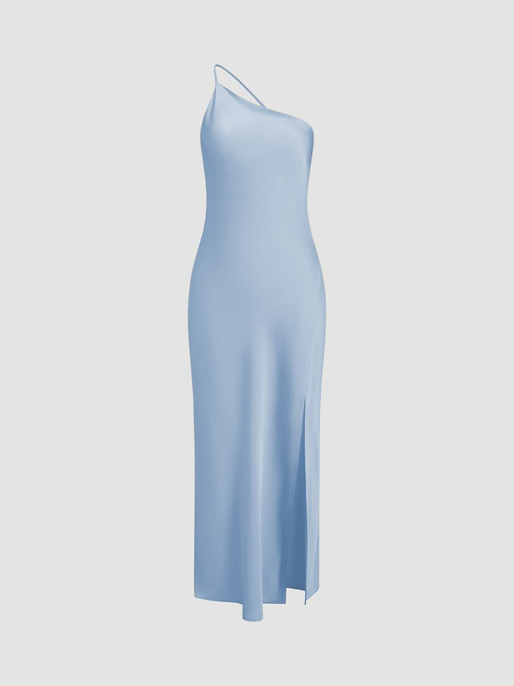 Women's Backless Satin Slip Midi Party Dress Open Back Slit