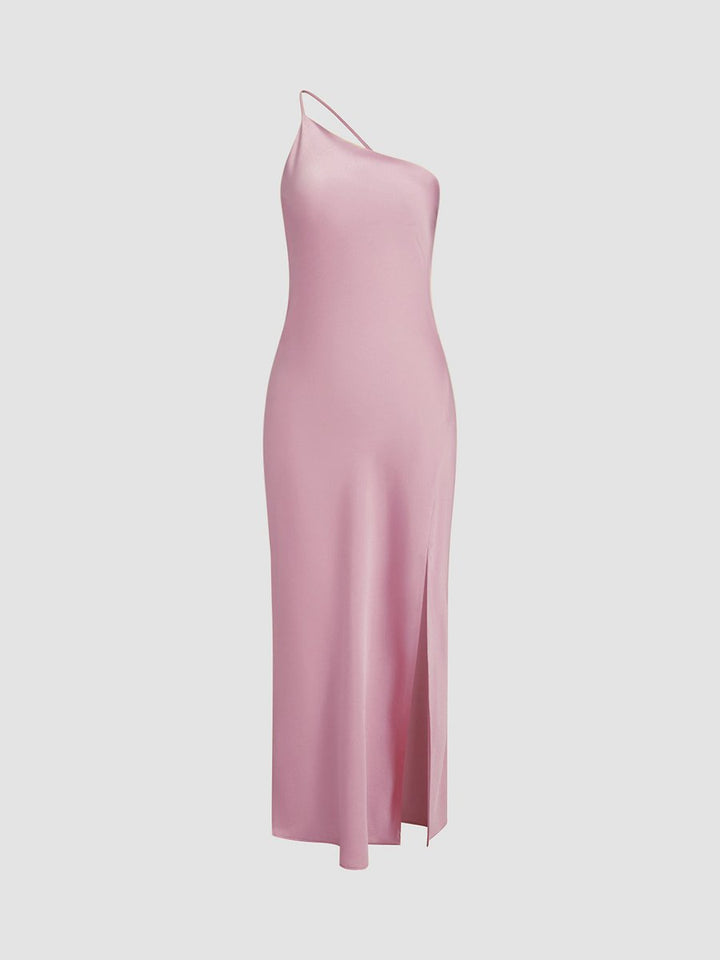 Women's Backless Satin Slip Midi Party Dress Open Back Slit