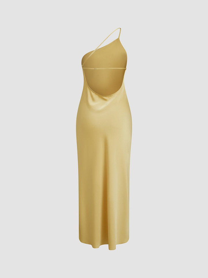 Women's Backless Satin Slip Midi Party Dress Open Back Slit
