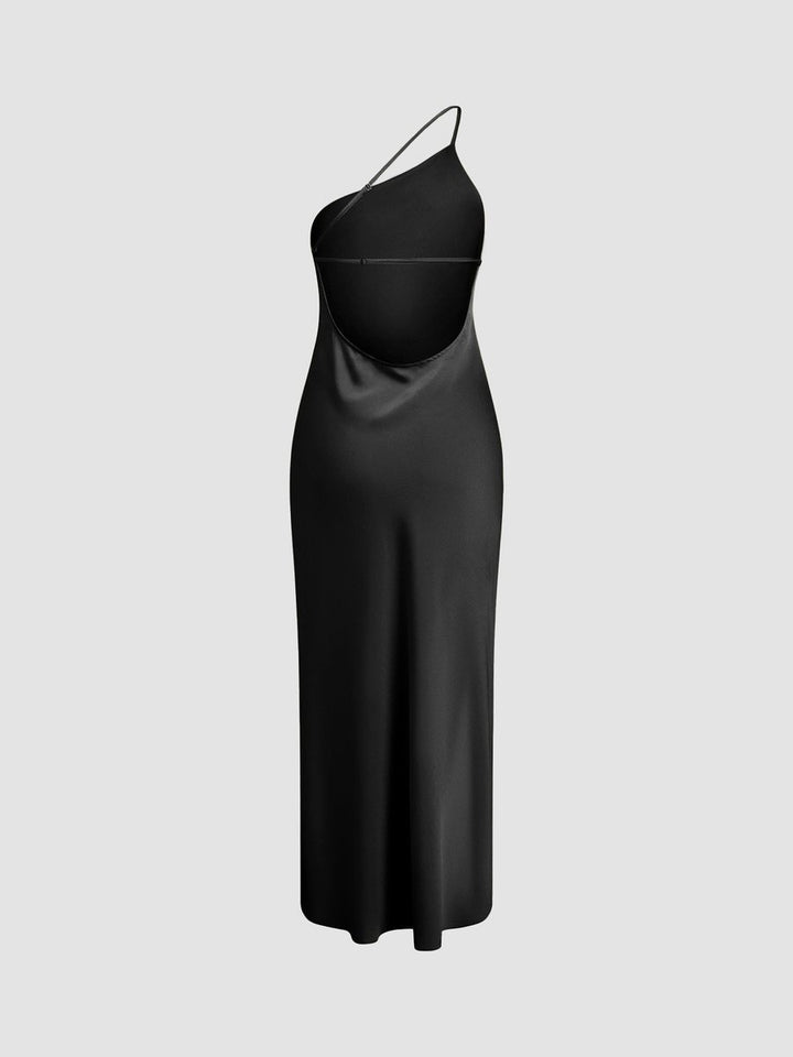 Women's Backless Satin Slip Midi Party Dress Open Back Slit