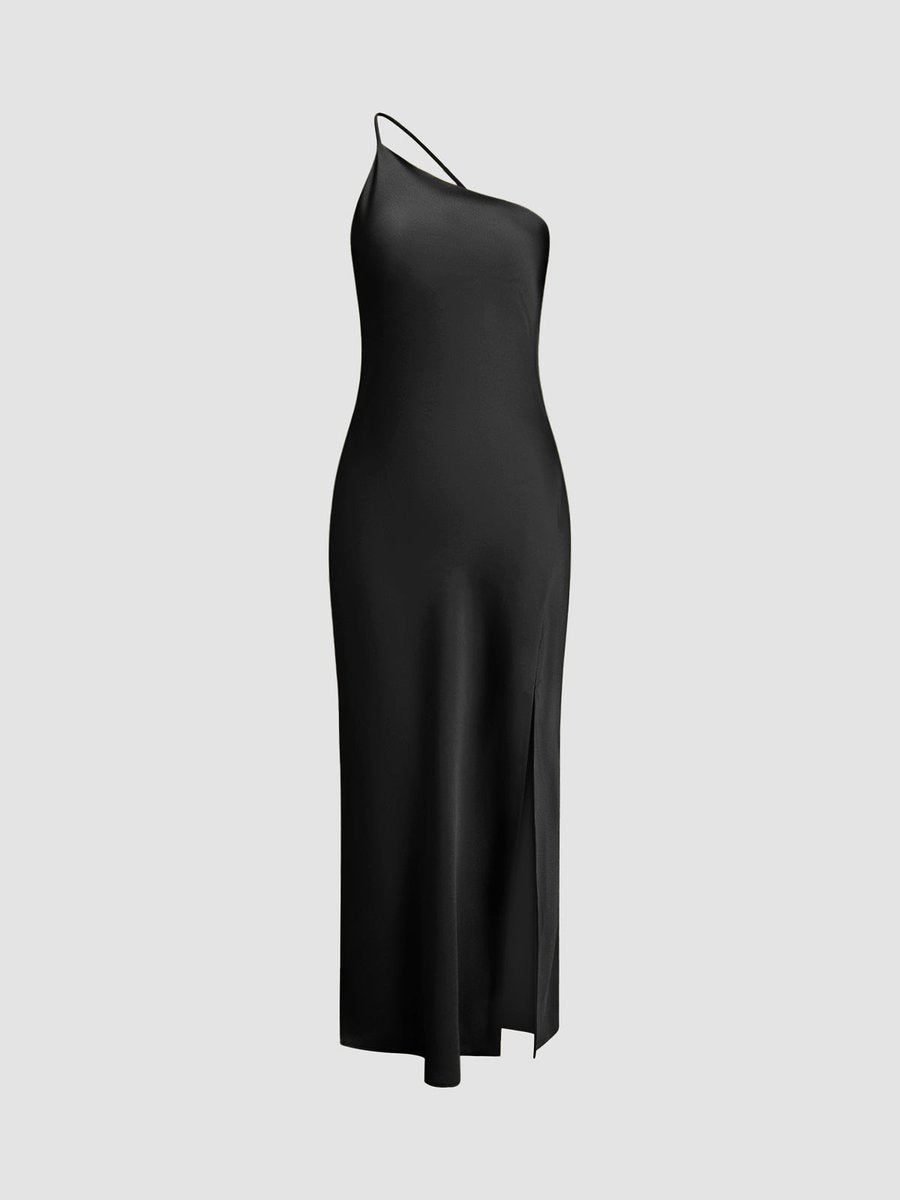 Women's Backless Satin Slip Midi Party Dress Open Back Slit