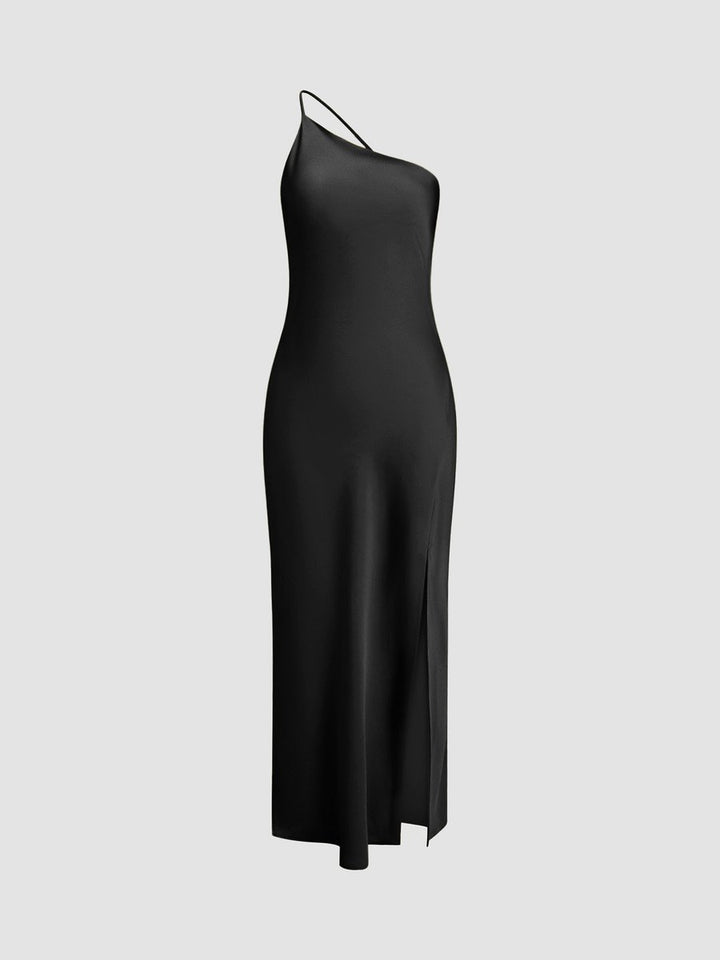 Women's Backless Satin Slip Midi Party Dress Open Back Slit
