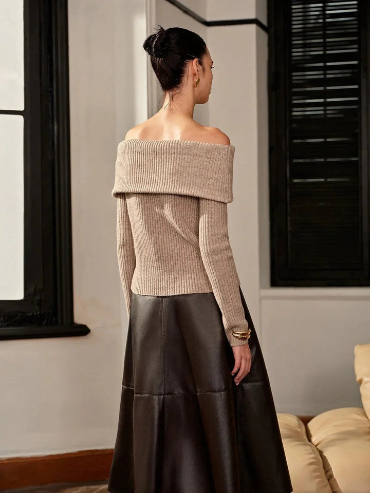 Women's Bardot Off-Shoulder Ribbed Knitted Jumper