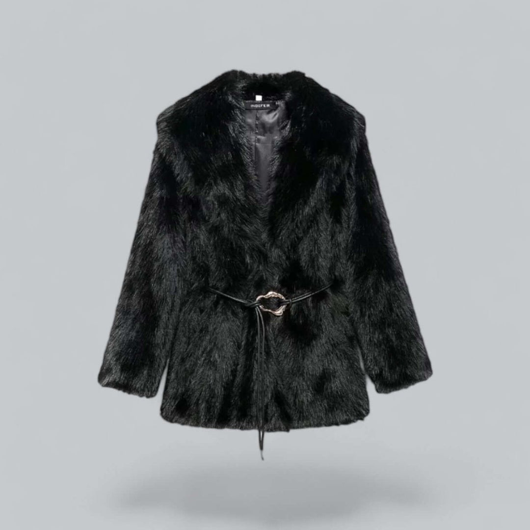 Women's Belted Faux Fur Midi Coat Plush Winter Jacket