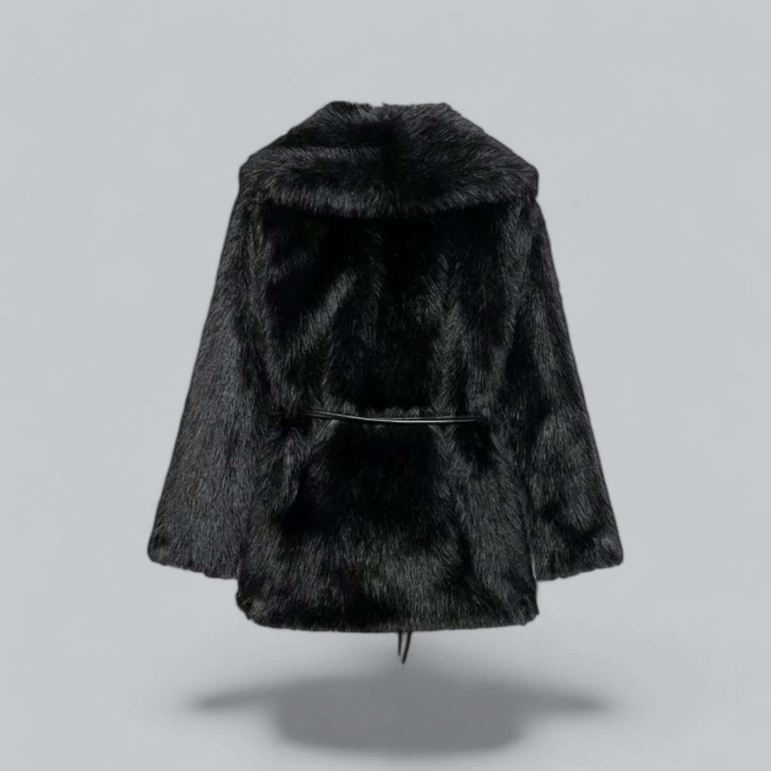 Women's Belted Faux Fur Midi Coat Plush Winter Jacket