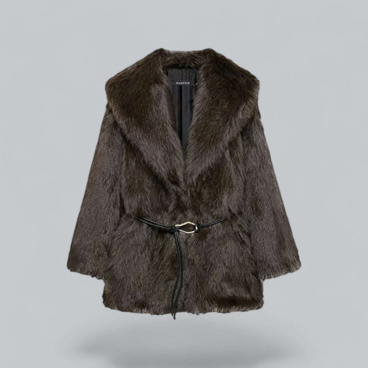 Women's Belted Faux Fur Midi Coat Plush Winter Jacket