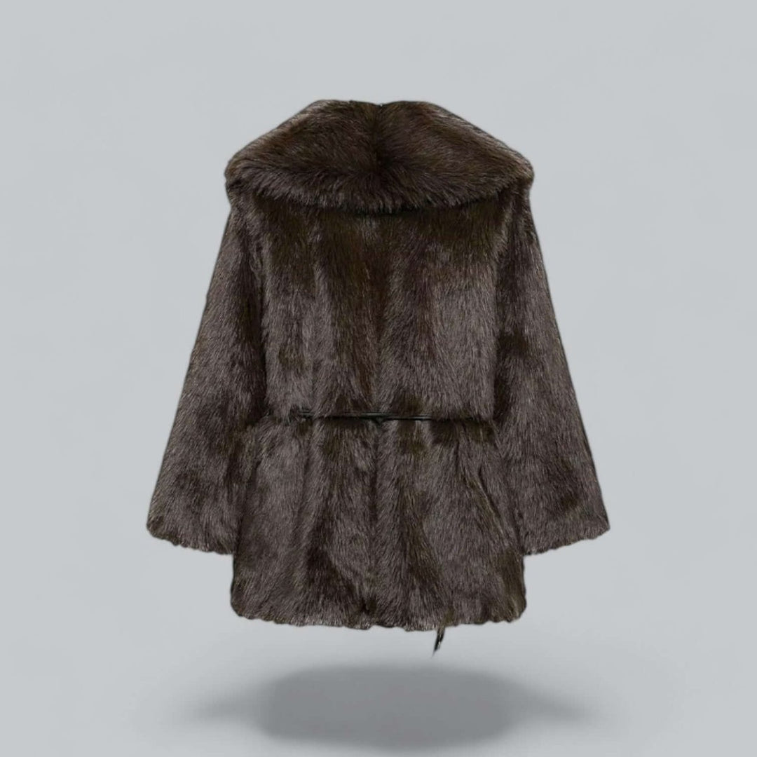 Women's Belted Faux Fur Midi Coat Plush Winter Jacket