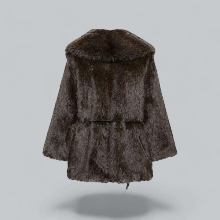 Women's Belted Faux Fur Midi Coat Plush Winter Jacket