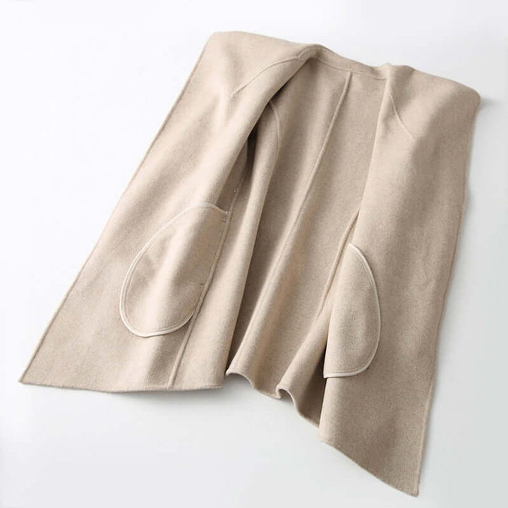 Women's Belted Herringbone Wool Coat Shawl Collar Wrap