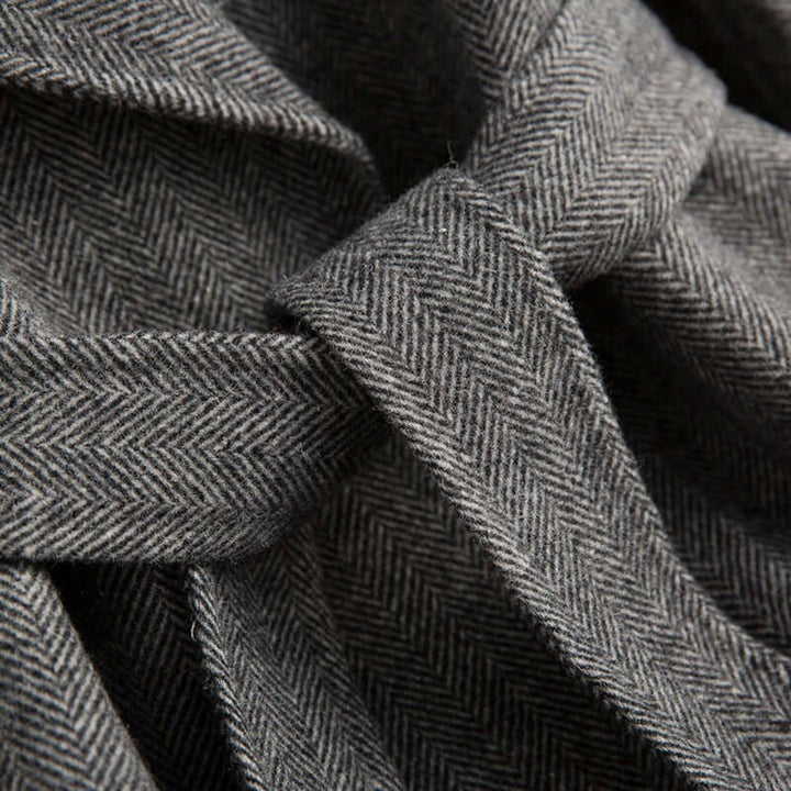 Women's Belted Herringbone Wool Coat Shawl Collar Wrap