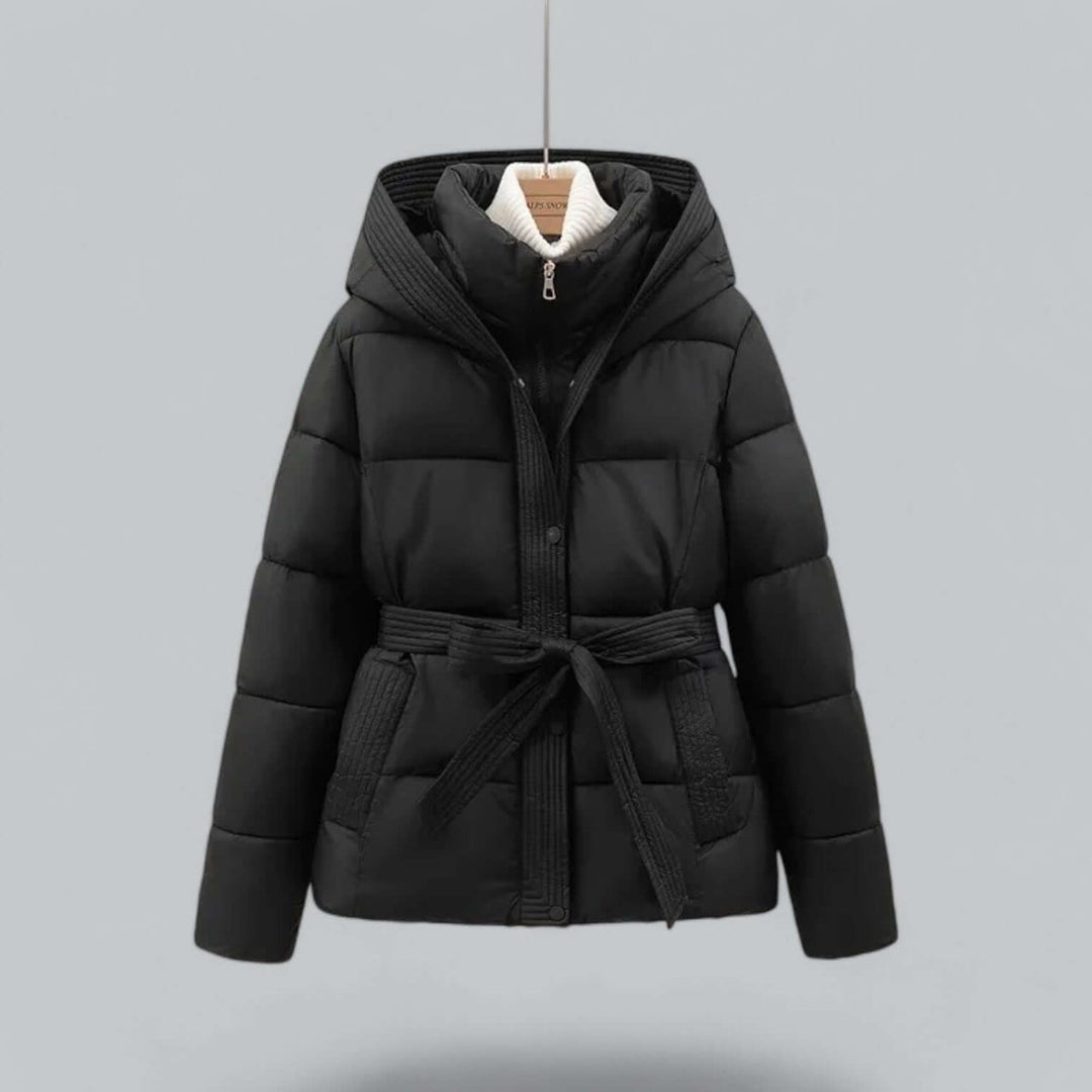 Women's Belted Hooded Puffer Jacket Ladies Winter Quilted Coat