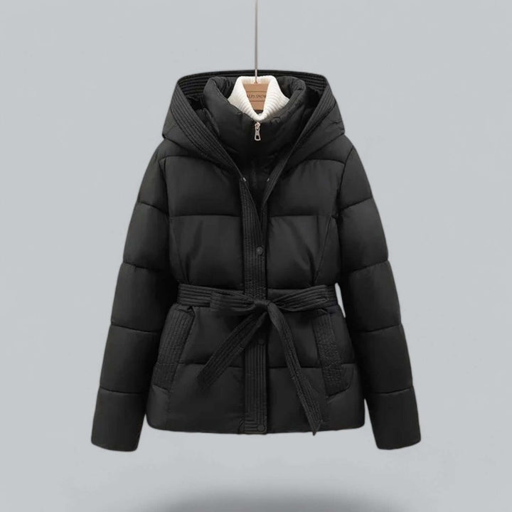 Women's Belted Hooded Puffer Jacket Ladies Winter Quilted Coat
