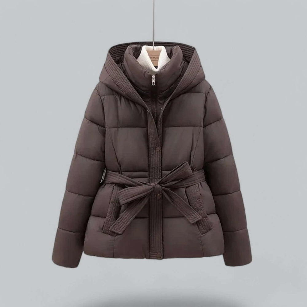 Women's Belted Hooded Puffer Jacket Ladies Winter Quilted Coat