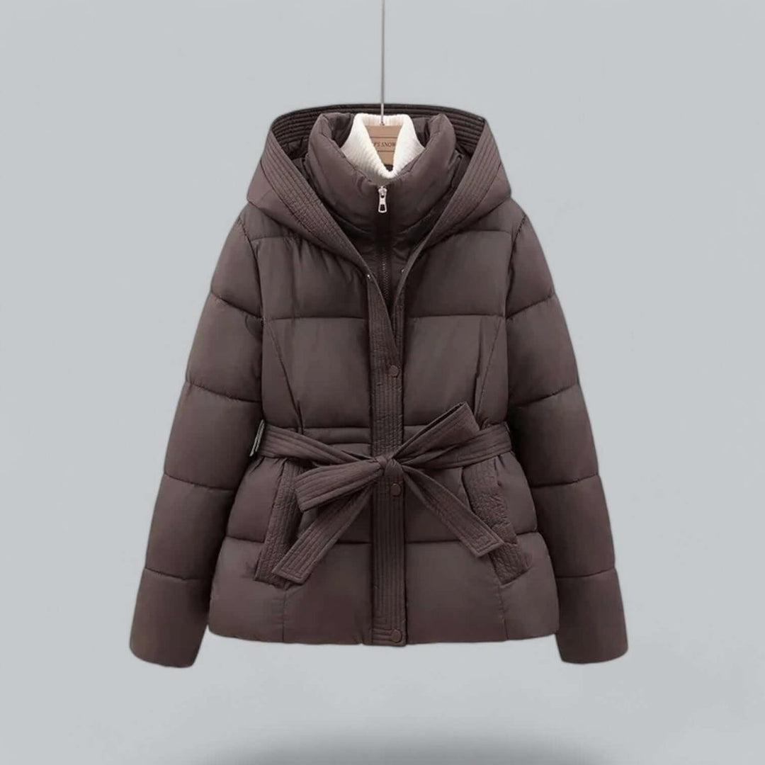 Women's Belted Hooded Puffer Jacket Ladies Winter Quilted Coat