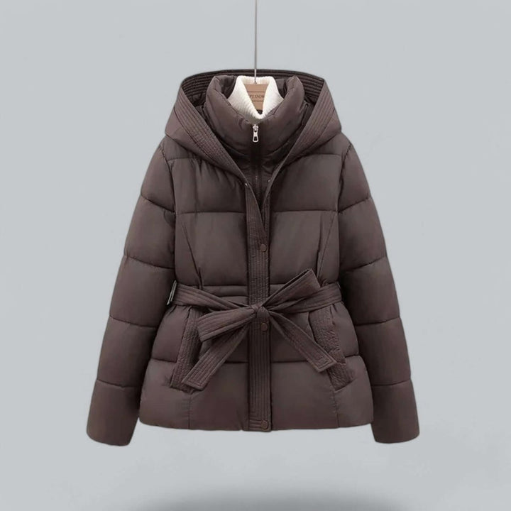 Women's Belted Hooded Puffer Jacket Ladies Winter Quilted Coat