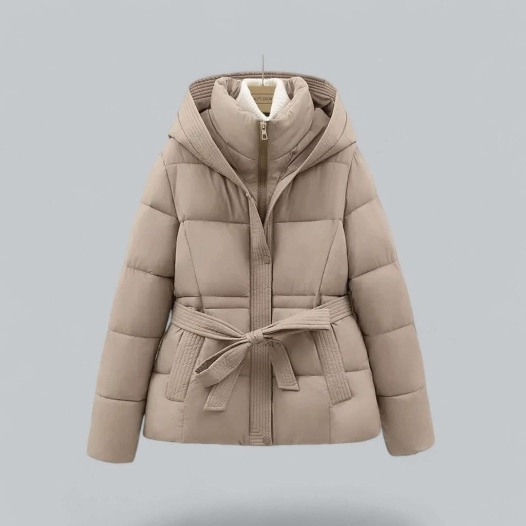 Women's Belted Hooded Puffer Jacket Ladies Winter Quilted Coat