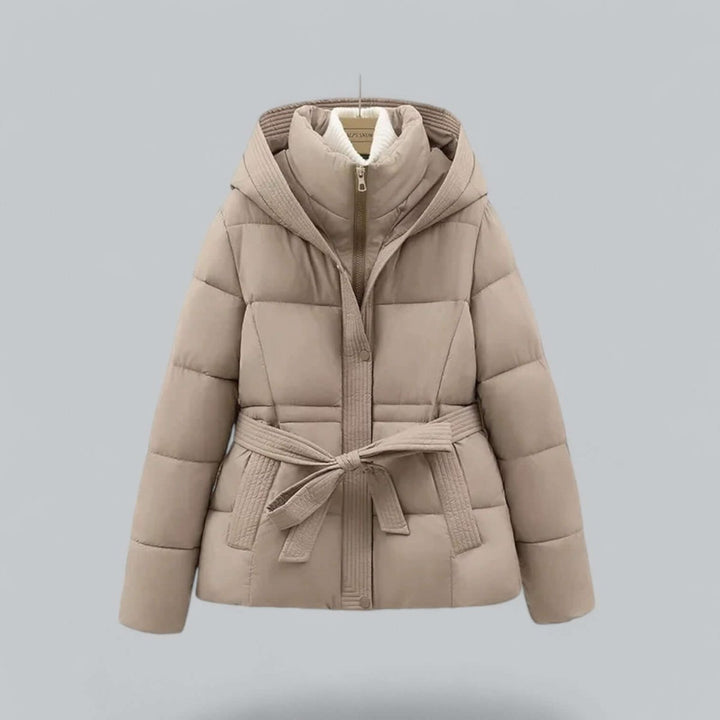 Women's Belted Hooded Puffer Jacket Ladies Winter Quilted Coat