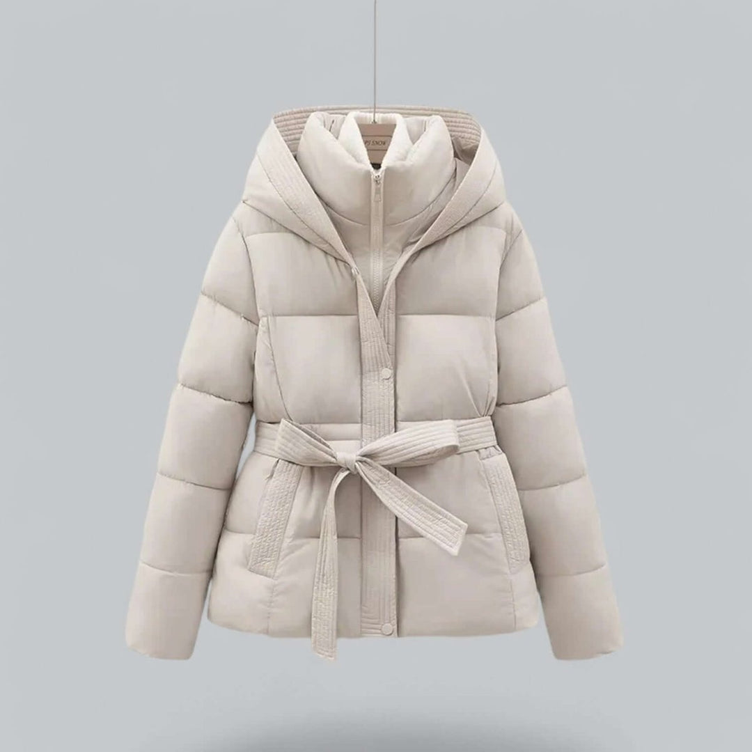 Women's Belted Hooded Puffer Jacket Ladies Winter Quilted Coat