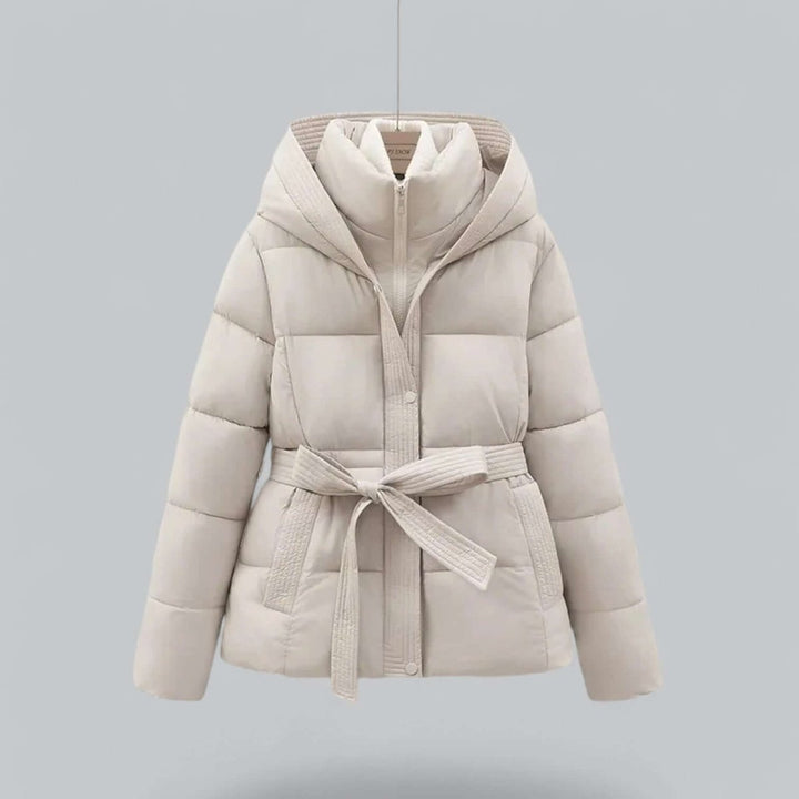 Women's Belted Hooded Puffer Jacket Ladies Winter Quilted Coat