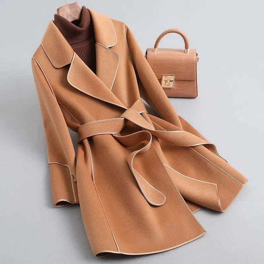 Women's Belted Long Wool Coat Wrap Trench Coat