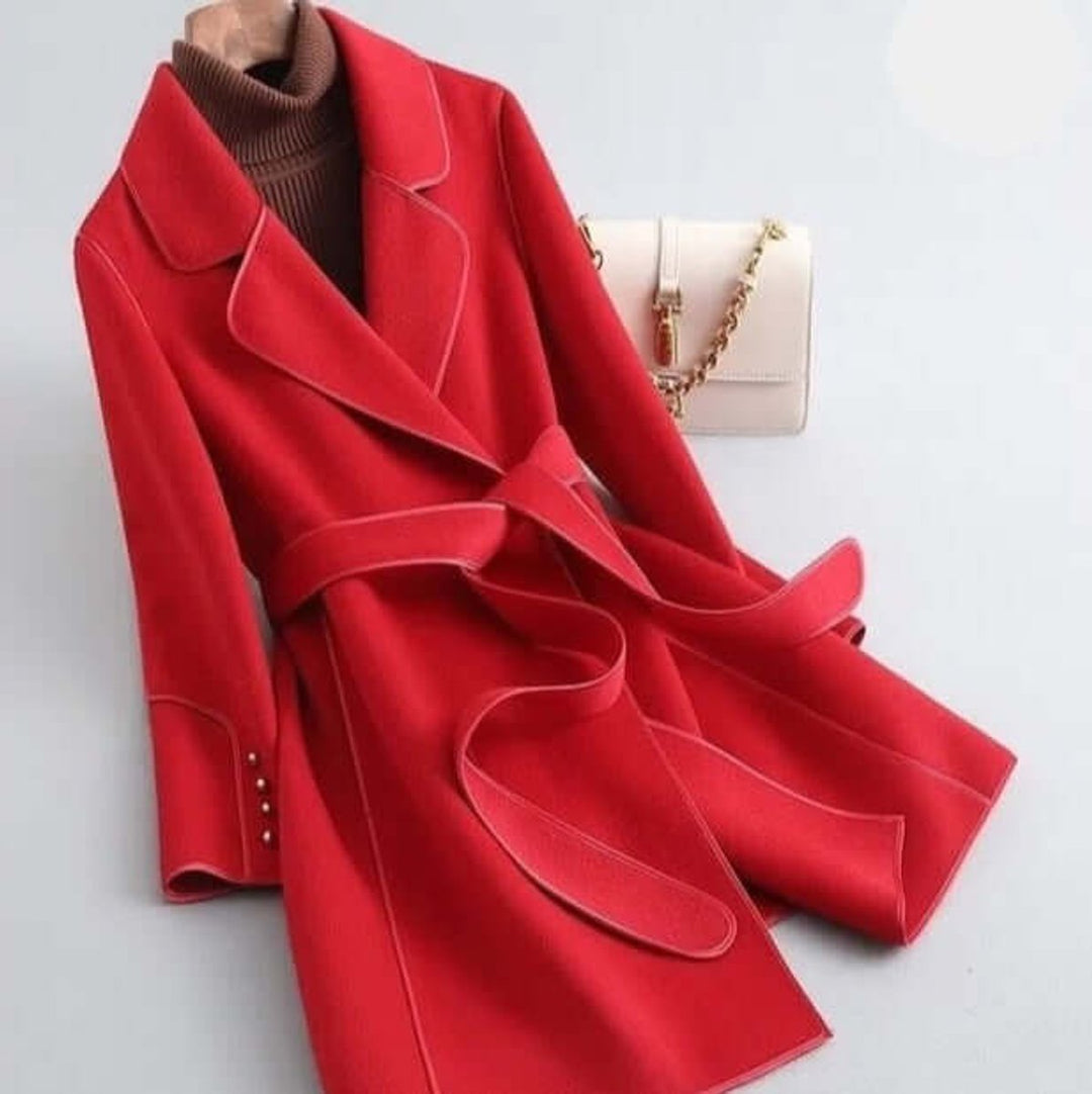 Women's Belted Long Wool Coat Wrap Trench Coat