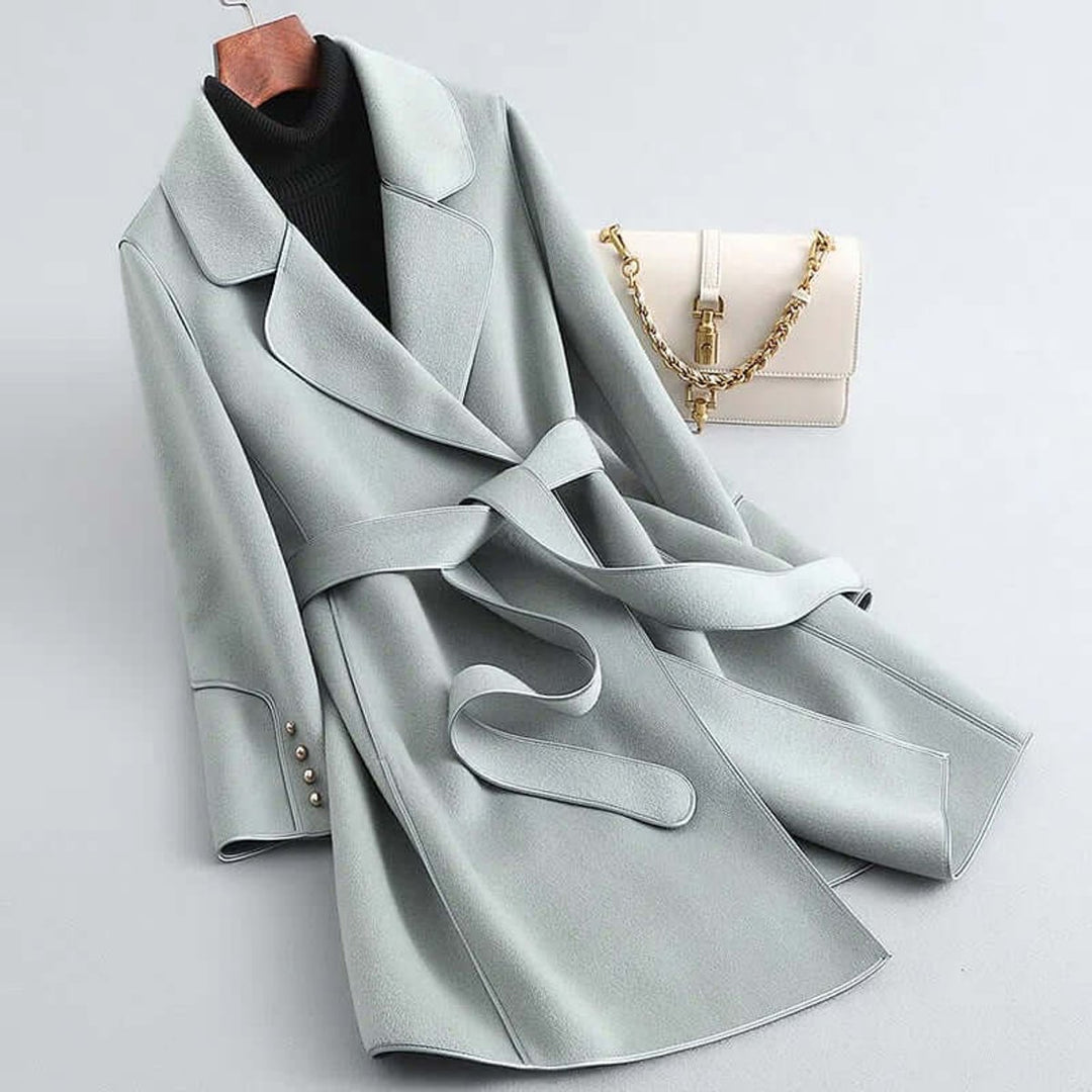 Women's Belted Long Wool Coat Wrap Trench Coat