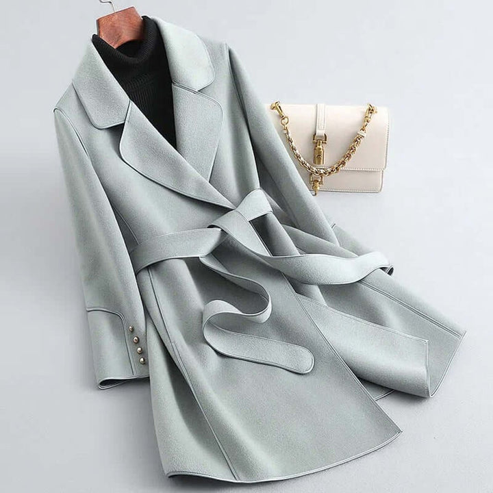 Women's Belted Long Wool Coat Wrap Trench Coat