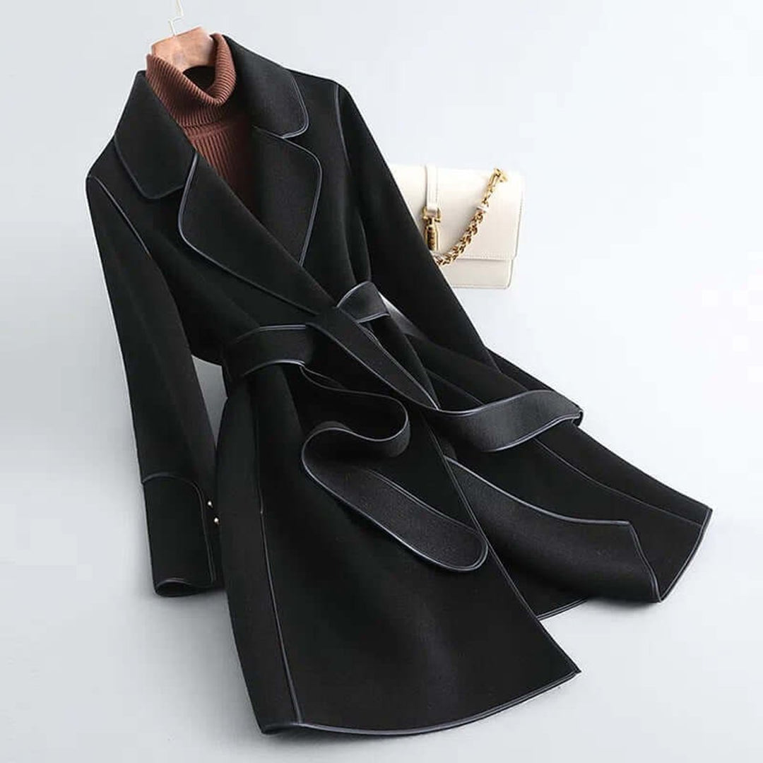 Women's Belted Long Wool Coat Wrap Trench Coat