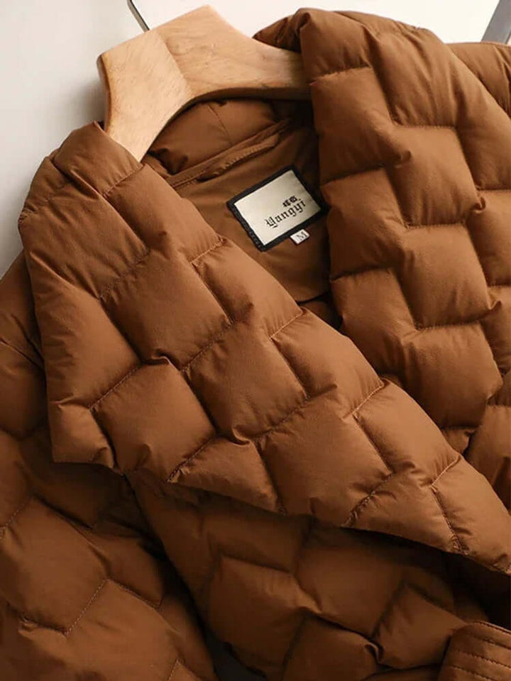 Women's Belted Mid-Length Diamond-Quilted Ladies Puffer Jacket