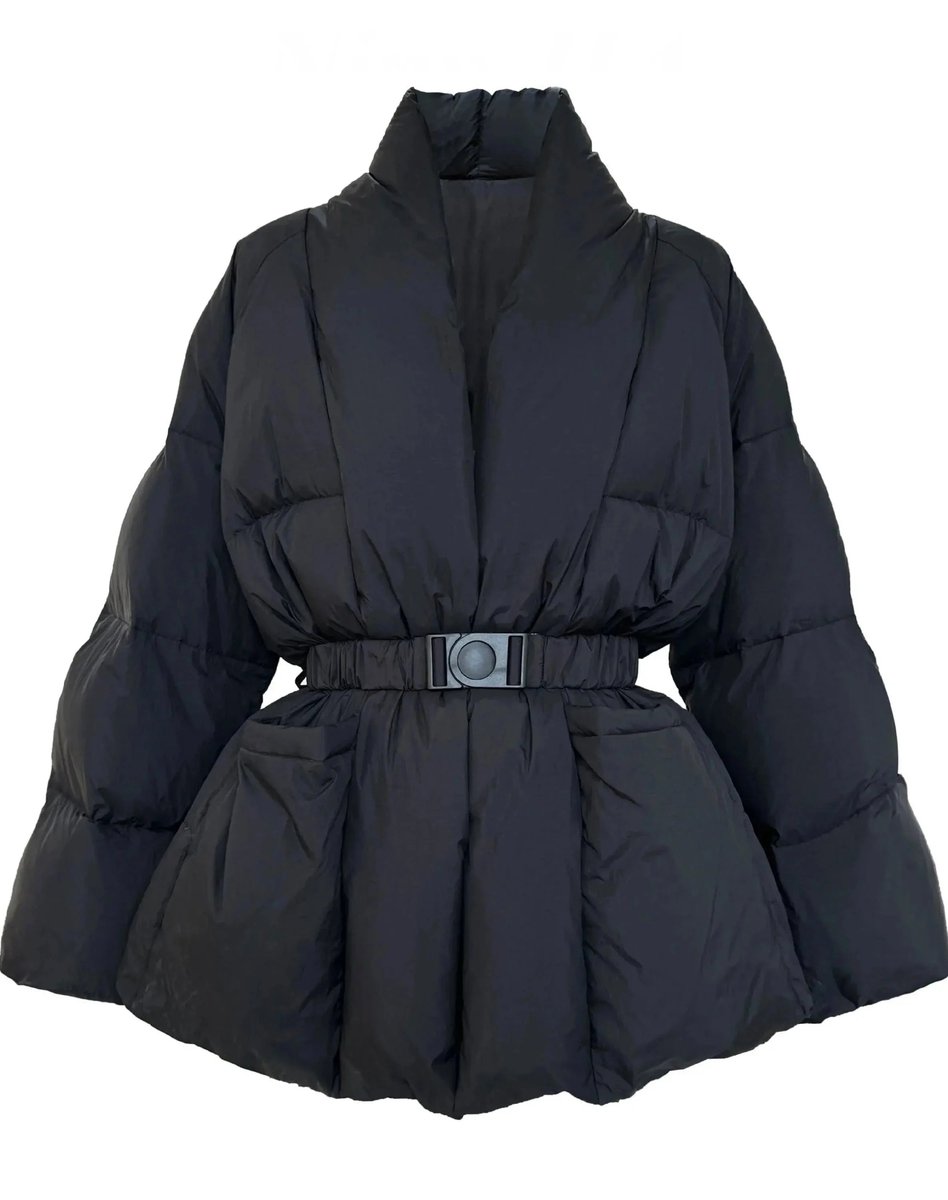 Women's Belted Padded Ladies Puffer Jacket Stand-Up Collar